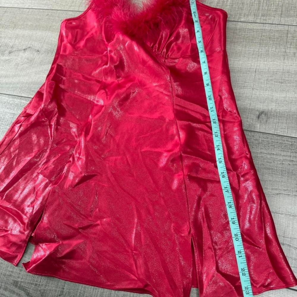 Gilligan & O'Malley Red Feather Trim Satin Slip Dress – Y2K Lingerie Nightie‎ - Picture 6 of 6